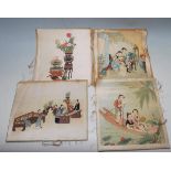 A COLLECITON OF FOUR 19TH CENTURY CHINESE SILK PAINTINGS TO INCLUDE