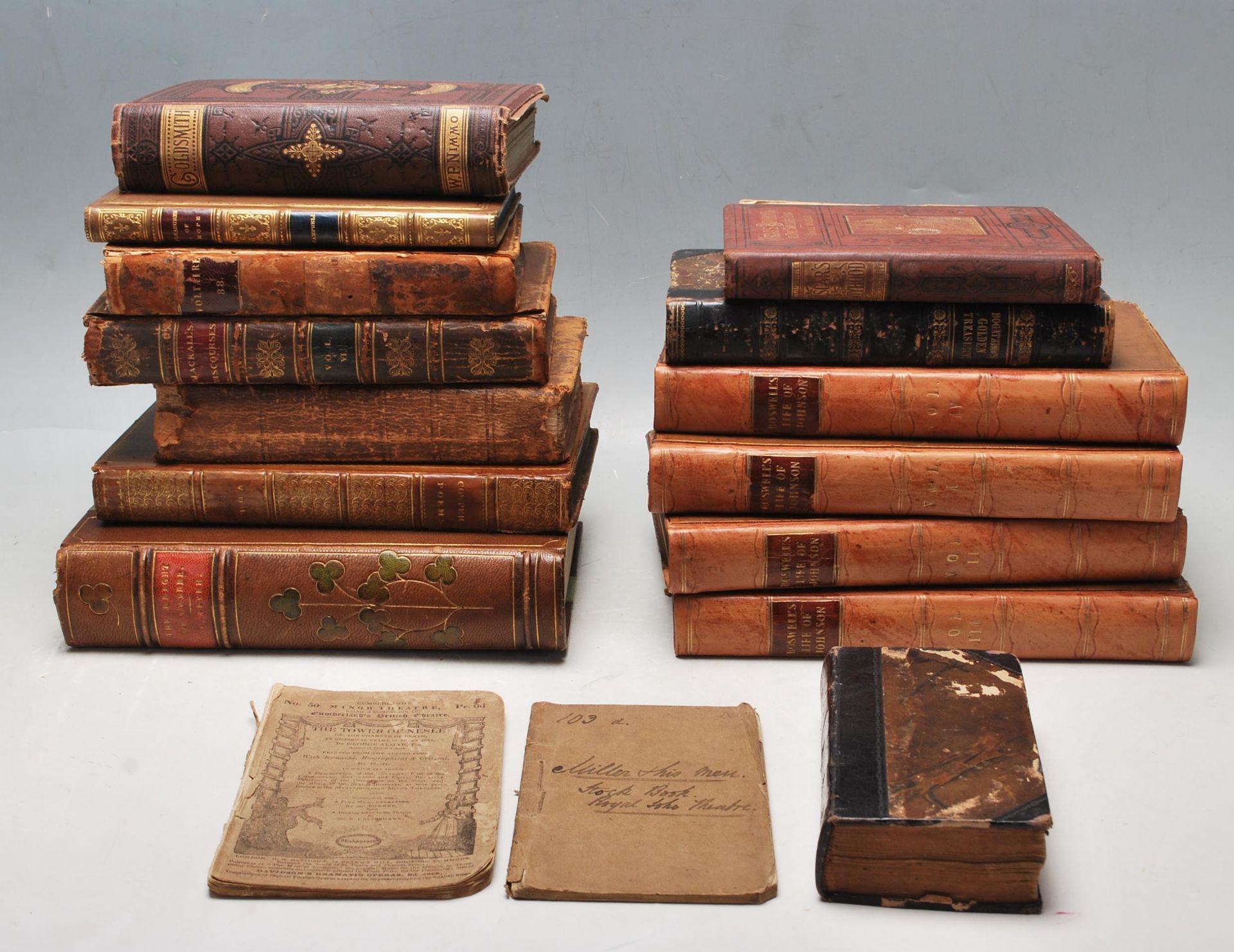OF ANTIQUARIAN INTEREST - A COLLECTION OF ANTIQUE 18TH CENTURY AND LATER HARDCOVER BOOKS