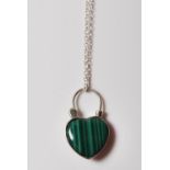 SILVER AND MALACHITE PENDANT LOCK NECKLACE