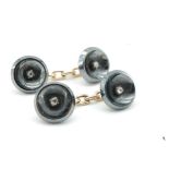 A PAIR OF ART DECO HEMATITE GOLD & DIAMOND CUFFLINKS