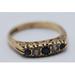 9CT GOLD RING SET WITH WHITE AND BLUE STONES