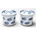 PAIR OF 19TH CENTURY MEIJI PERIOD JAPANESE / CHINESE STYLE BLUE AND WHITE BOWLS AND COVERS