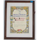 ORIGINAL EARLY 20TH CENTURY POLYCHROME BRISTOL BREWERY LONG SERVICE CERTIFICATE