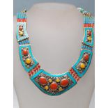 TURQUOISE AND RED STONE COLLAR NECKLACE