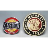 OF MOTOTORING INTEREST - TWO VINTAGE STYLE CAST METAL ADVERTISING SHOP DISPLAY POINT OF SALE SIGNS