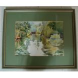 ALAN COSTER BRISTOL ARTIST WATERCOLOUR PAINTING PICTURE OF HANHAM LOCK