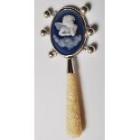 SILVER CHERUB CAMEO BABIES RATTLE