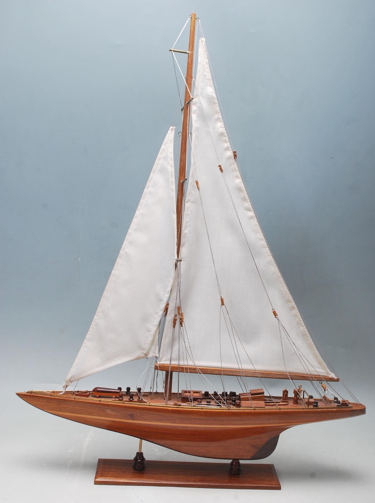 20TH CENTURY SCRATCH BUILT YACHT RAISED ON A PLINTH BASE