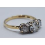14CT GOLD AND CZ THREE STONE RING