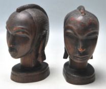 PAIR OF AFRICAN TRIBAL HARDWOOD BUSTS