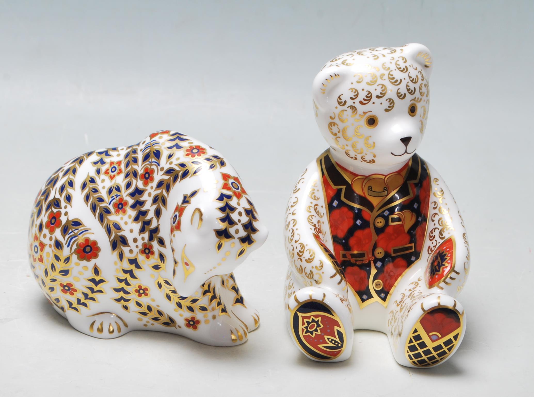 TWO ROYAL CROWN DERBY CERAMIC PAPERWEIGHTS FIGURINES IN A FORM OF A BEAR