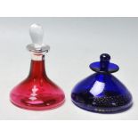 TWO VINTAGE RETRO PERFUME BOTTLES OF CONICAL FORM WITH STOPPERS
