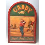 DOMED TOP PAINTED WOODEN GOLF CADDY SIGN WITH PAINTED SCENES