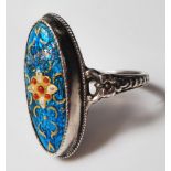 19TH CENTURY FRENCH ENAMEL AND SILVER NAVETTE RING