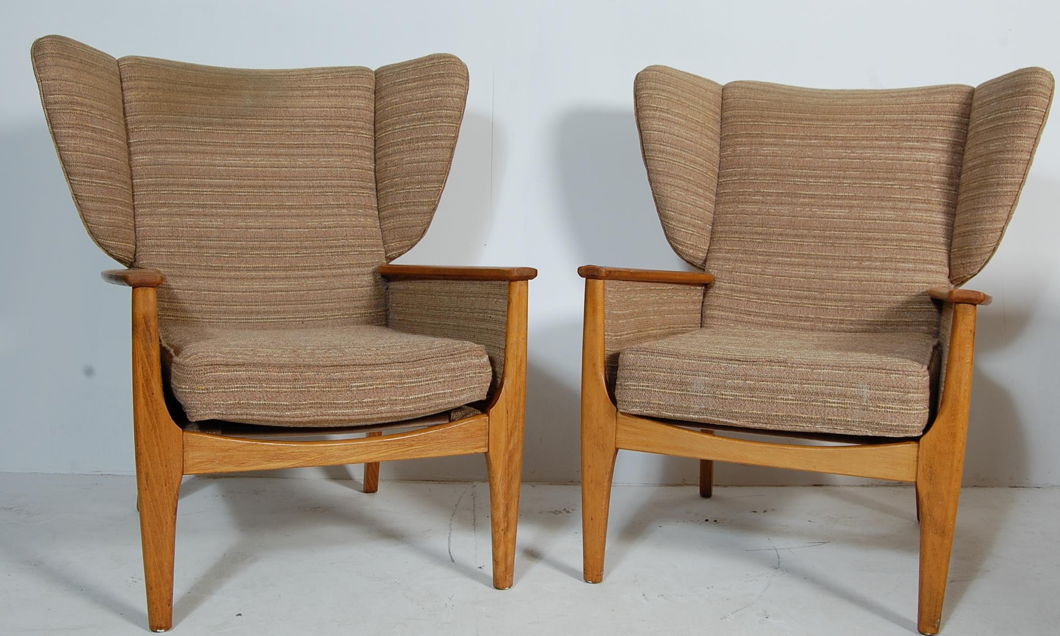 PARKER KNOLL - MID CENTURY VINTAGE DANISH INSPIRED WINGBACK OPEN FRAMED ARMCHAIRS