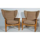 PARKER KNOLL - MID CENTURY VINTAGE DANISH INSPIRED WINGBACK OPEN FRAMED ARMCHAIRS