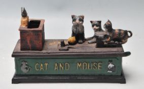 VINTAGE STYLE CAST IRON SPRING LOADED METAMORPHIC CAT AND MOUSE MONEY BANK