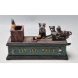 VINTAGE STYLE CAST IRON SPRING LOADED METAMORPHIC CAT AND MOUSE MONEY BANK