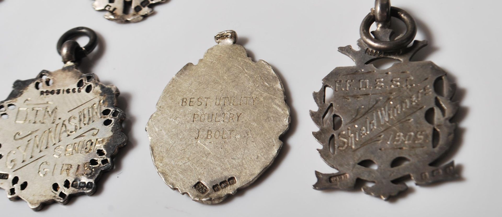 GROUP OF ANTIQUE SILVER FOB MEDALS AND RAF BADGE - Image 5 of 7