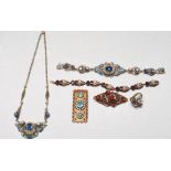 A GOOD COLLECTION OF ART DECO STYLE CZECH FILIGREE COSTUME JEWELLERY