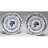 A PAIR OF ROYAL WORCESTER BLUE AND WHITE COMMEMORATIVE CABINET PLATES