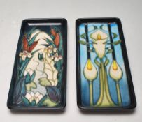 TWO MOORCROFT PEN TRAYS OF RECTANGULAR FORM WITH FLORAL DESIGN