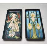 TWO MOORCROFT PEN TRAYS OF RECTANGULAR FORM WITH FLORAL DESIGN