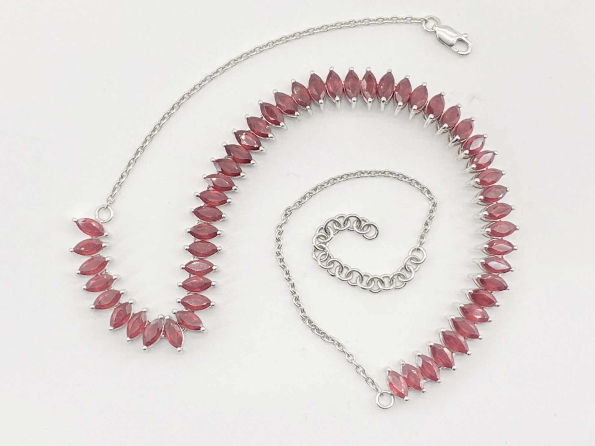 A HALLMARKED 925 SILVER AND MADAGASCAN RUBY NECKLACE. - Image 2 of 3