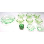 COLLECTION OF ART DECO GREEN GLASS