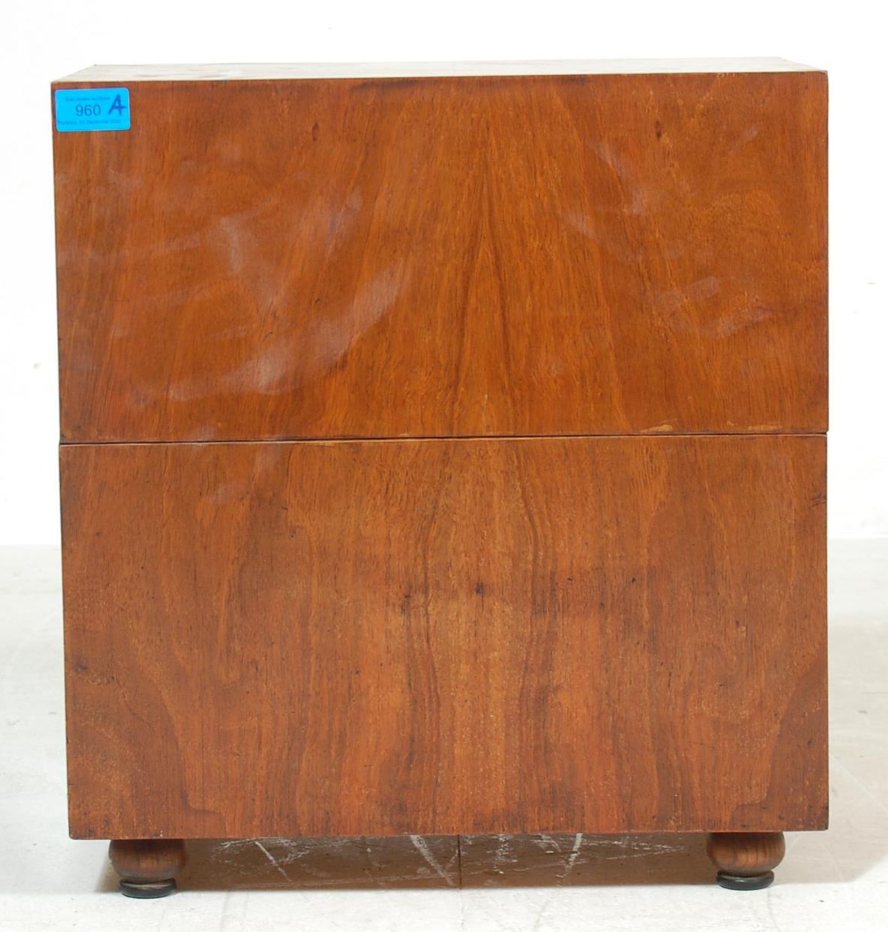 A MID CENTURY WALNUT RECORDS BOX WITH HINGED LID AND FITTED INTERIOR