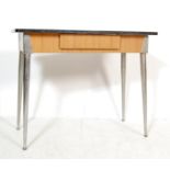1970’S VINTAGE RETRO TEAK VENEER KITCHEN TABLE WITH CHROME TAPERED SUPPORTS