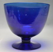 ANTIQUE BRISTOL BLUE GLASS FOOTED BOWL