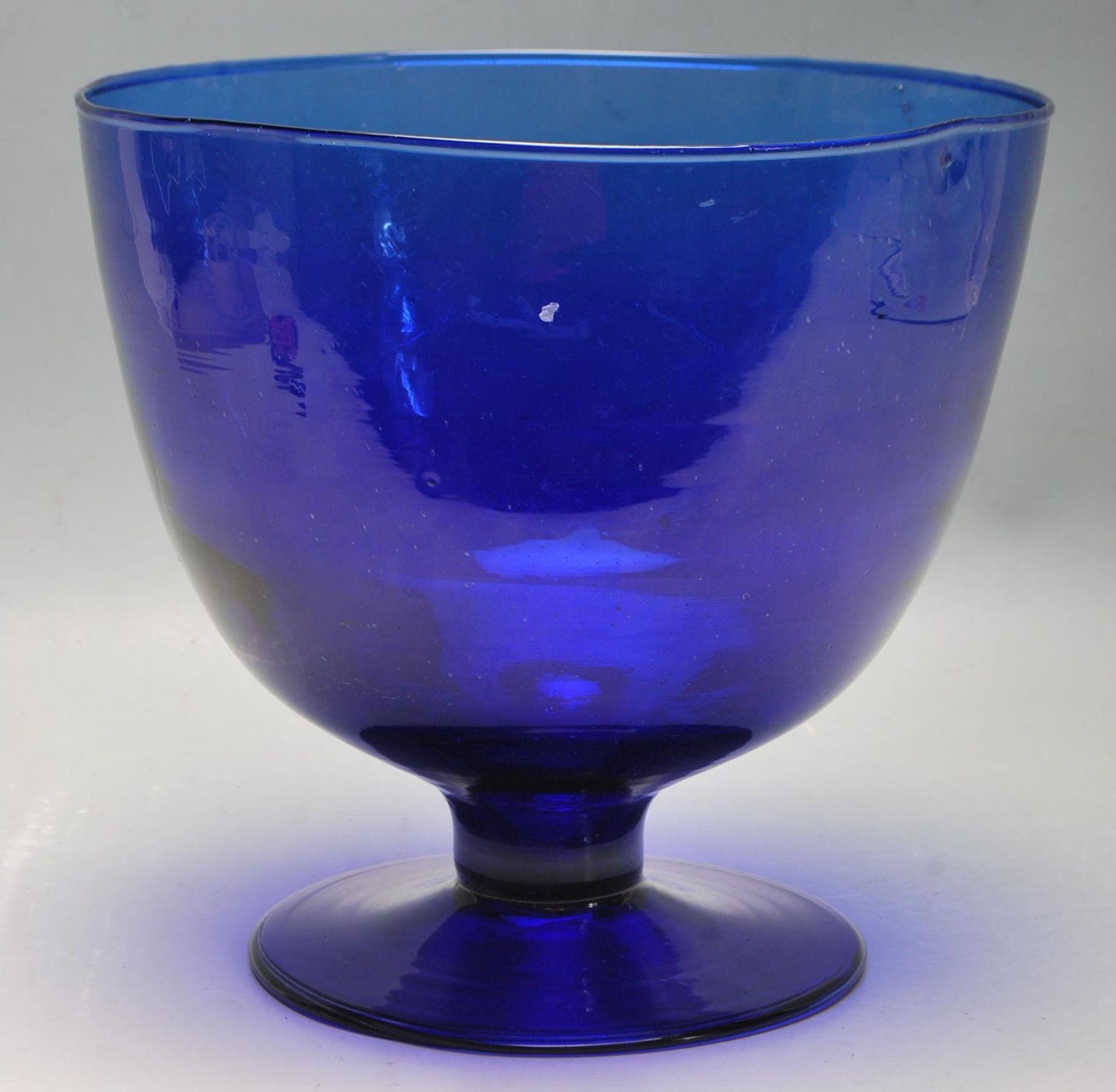 ANTIQUE BRISTOL BLUE GLASS FOOTED BOWL
