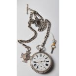 SILVER S I PAPPE OF BIRMINGHAM POCKET WATCH AND CHAIN