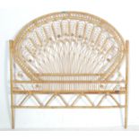 A RETRO MID CENTURY ARTS AND CRAFTS WICKER AND BAMBOO PEACOCK BED HEADBOARD