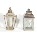 TWO 20TH CENTURY LARGE CHROME CANDLE LATERNS WITH GLASS PANELS