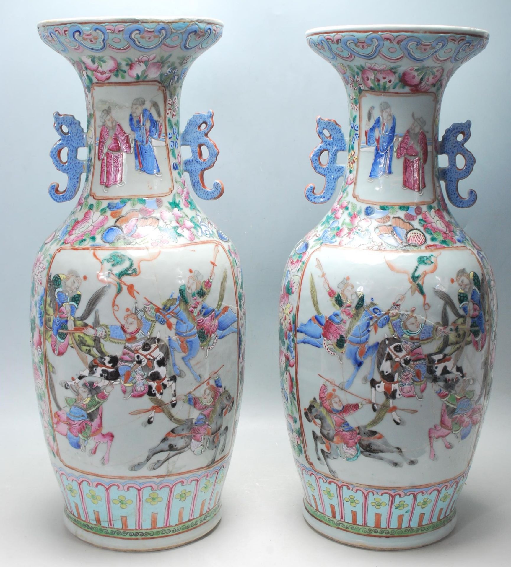 PAIR OF CHINESE ORIENTAL FAMILLE ROSE VASES - Image 3 of 9