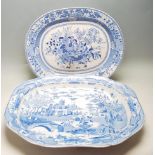 LARGE 19TH CENTURY BLUE AND WHITE MEAT DRAINER PLATE