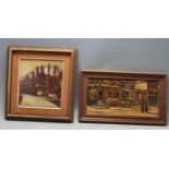 HEYDEN - TWO OIL ON BOARD PAINTINGS OF CONTINENTAL STREET SCENES.