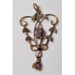 9CT GOLD VICTORIAN AMETHYST & PEARL PENDANT