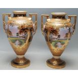 VERY LARGE MIRRORED PAIR OF NORITAKE MADE IN JAPAN MANTLE VASES