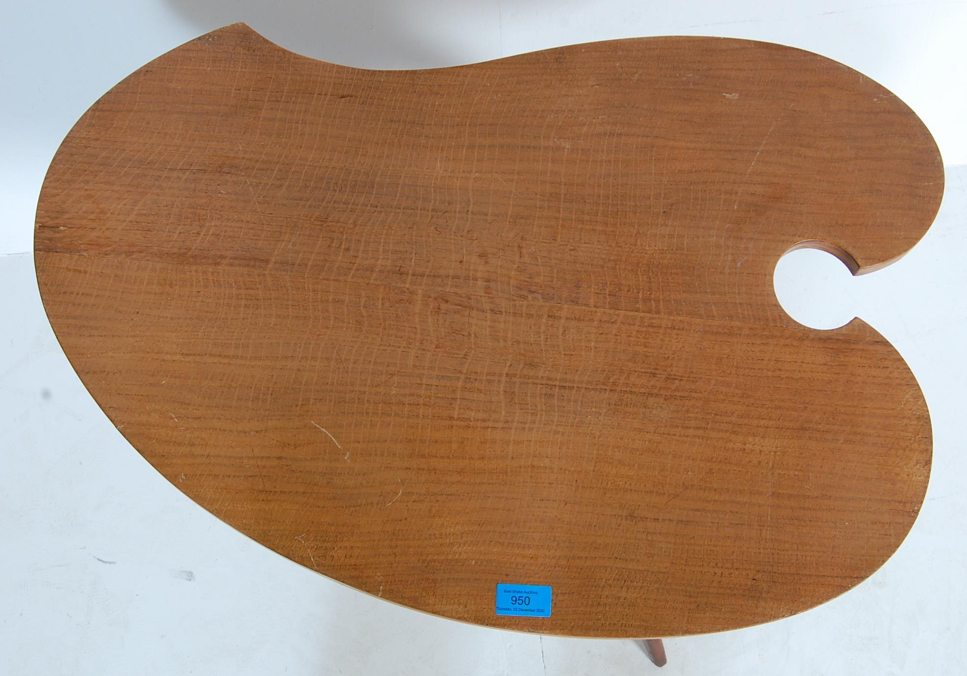 FRENCH TEAK WOOD COFFEE TABLE IN A SHAPE OF ARTISTS PALETTE - Image 2 of 5