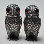SILVER OWL CONDIMENTS WITH RED GLASS EYES