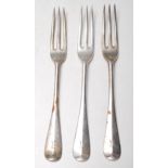 THREE VICTORIAN THREE TINE SILVER FORKS