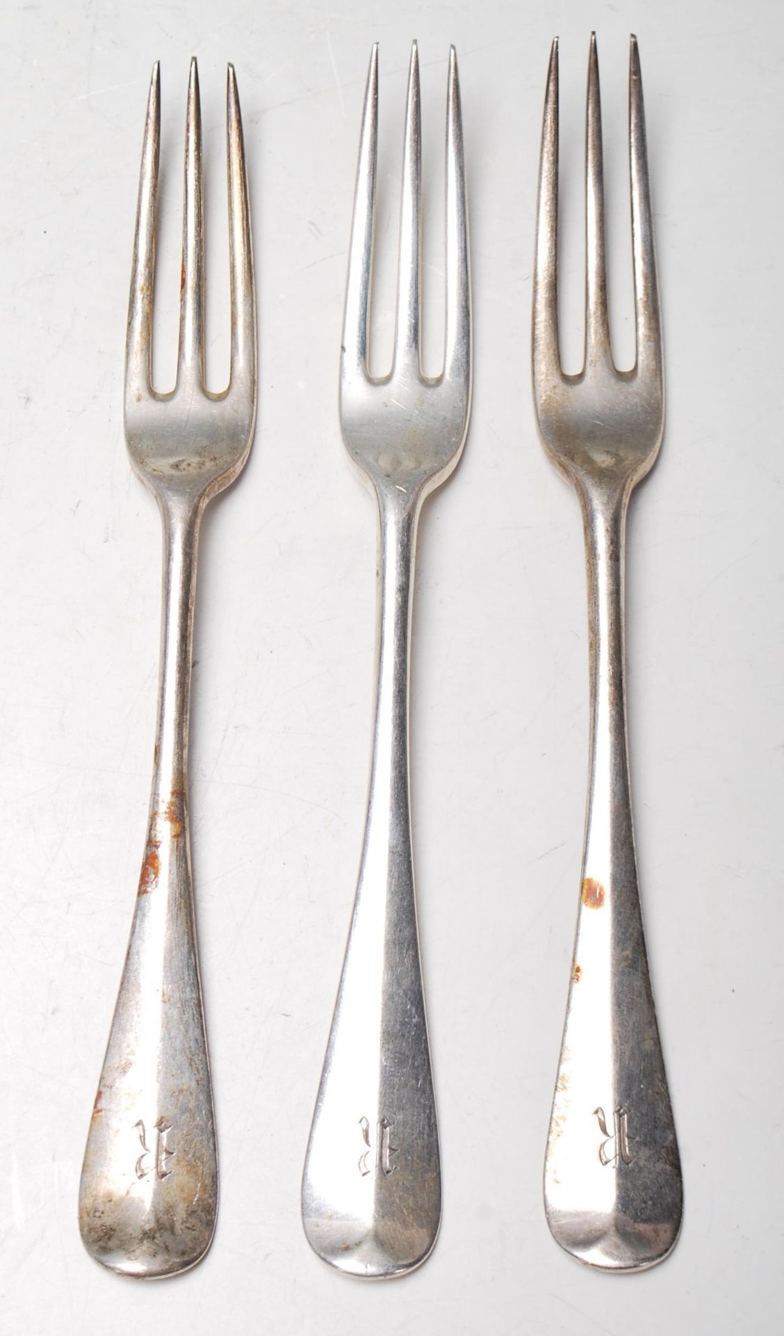 THREE VICTORIAN THREE TINE SILVER FORKS