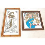 TWO CONTEMPORARY ADVERTISING ART NOUVEAU STYLE MIRRORS