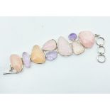 A HALLMARKED 925 SILVER MORGANITE & AMETHYST BRACELET