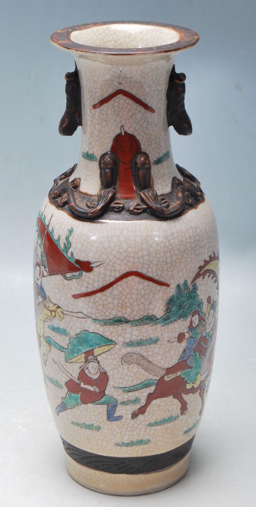 CHINESE CRACKLE GLAZED WARRIOR VASE