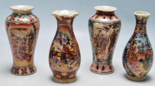 SET OF FOUR LATE 20TH CENTURY JAPANESE SATSUM VASES WITH POLYCHROME DECORATION