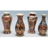 SET OF FOUR LATE 20TH CENTURY JAPANESE SATSUM VASES WITH POLYCHROME DECORATION